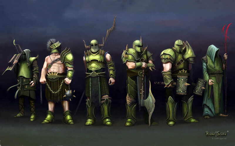 Fantasy warriors in green armor