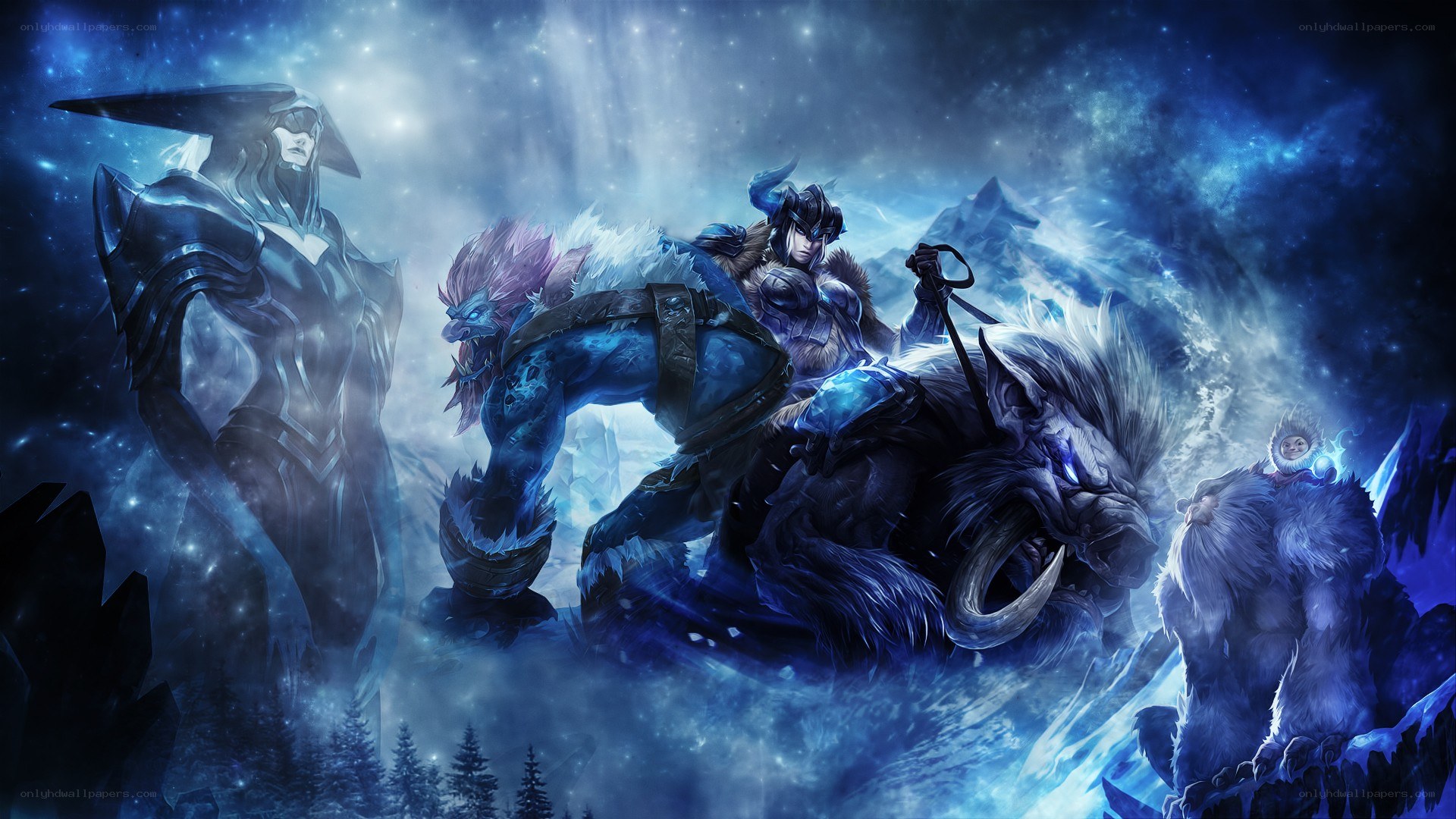 fantasy warriors in icy landscape