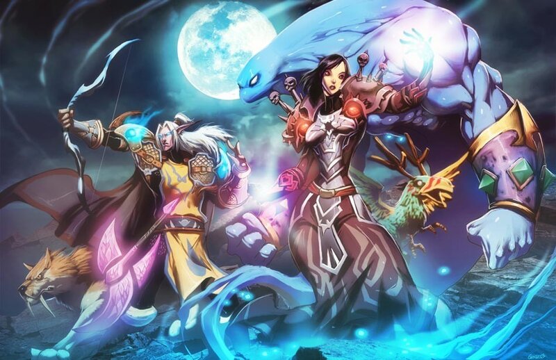 Fantasy warriors in moonlight