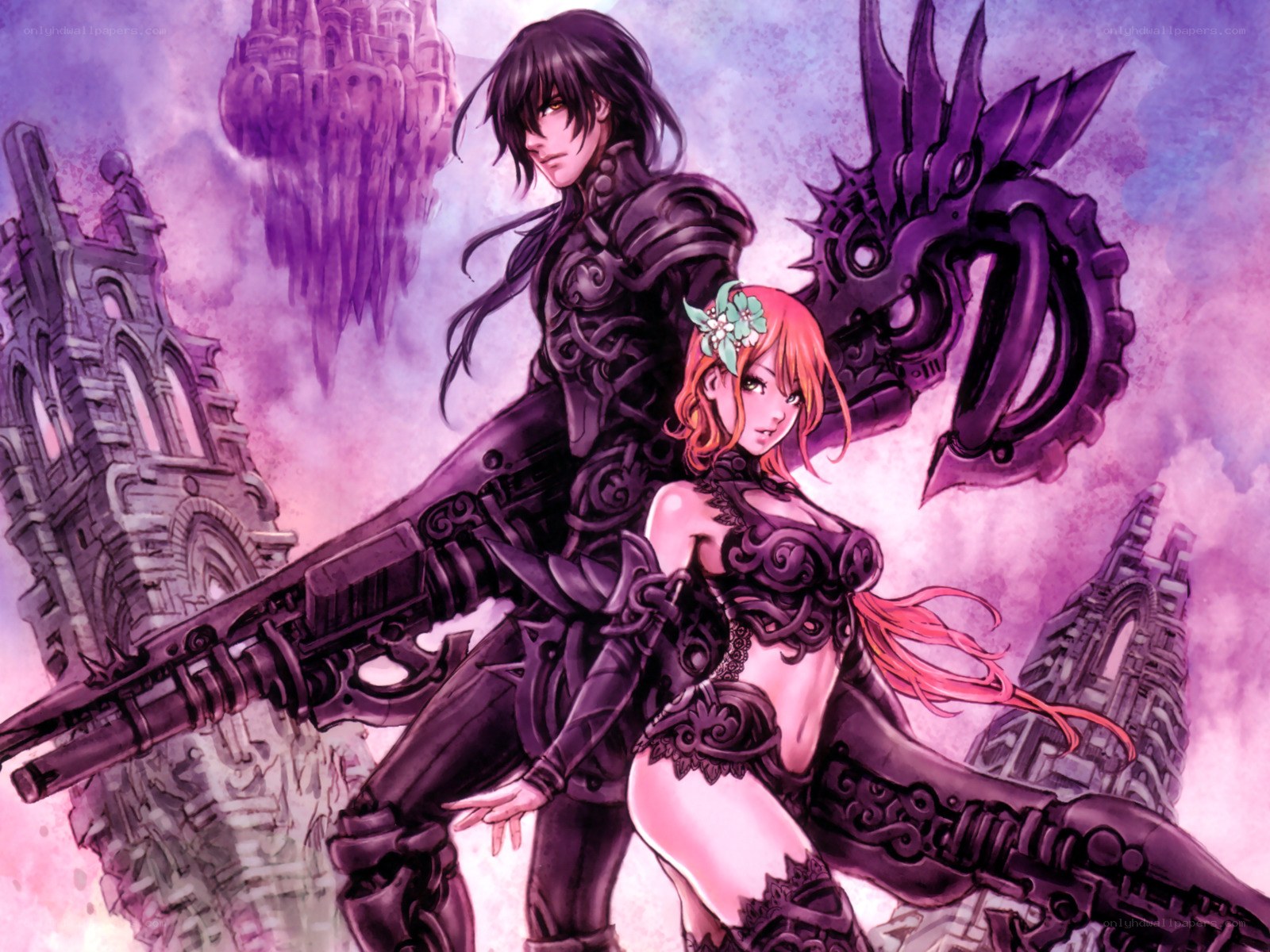 fantasy warriors in purple armor