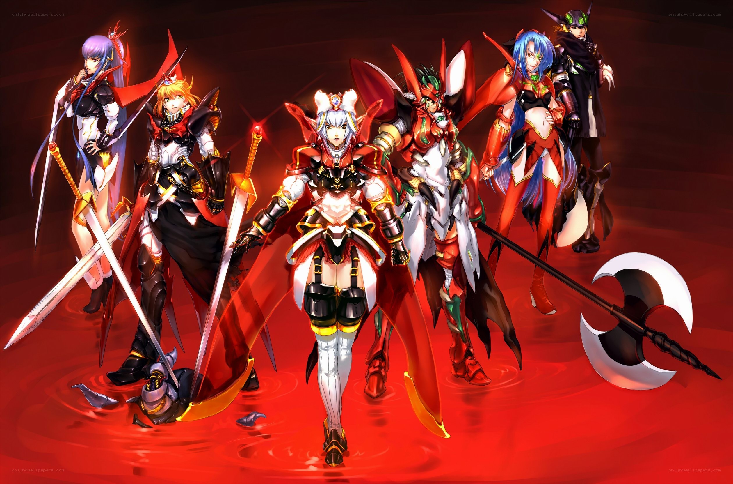 Fantasy warriors in red armor