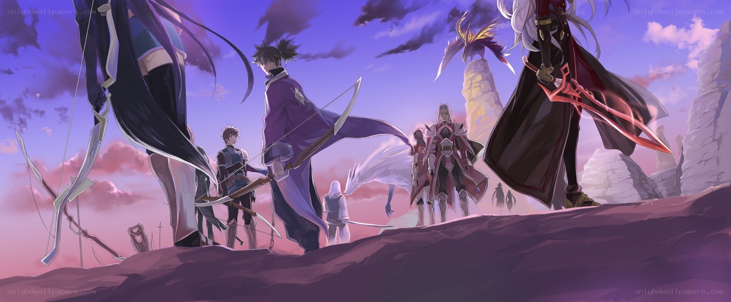 Fantasy warriors on a cliff