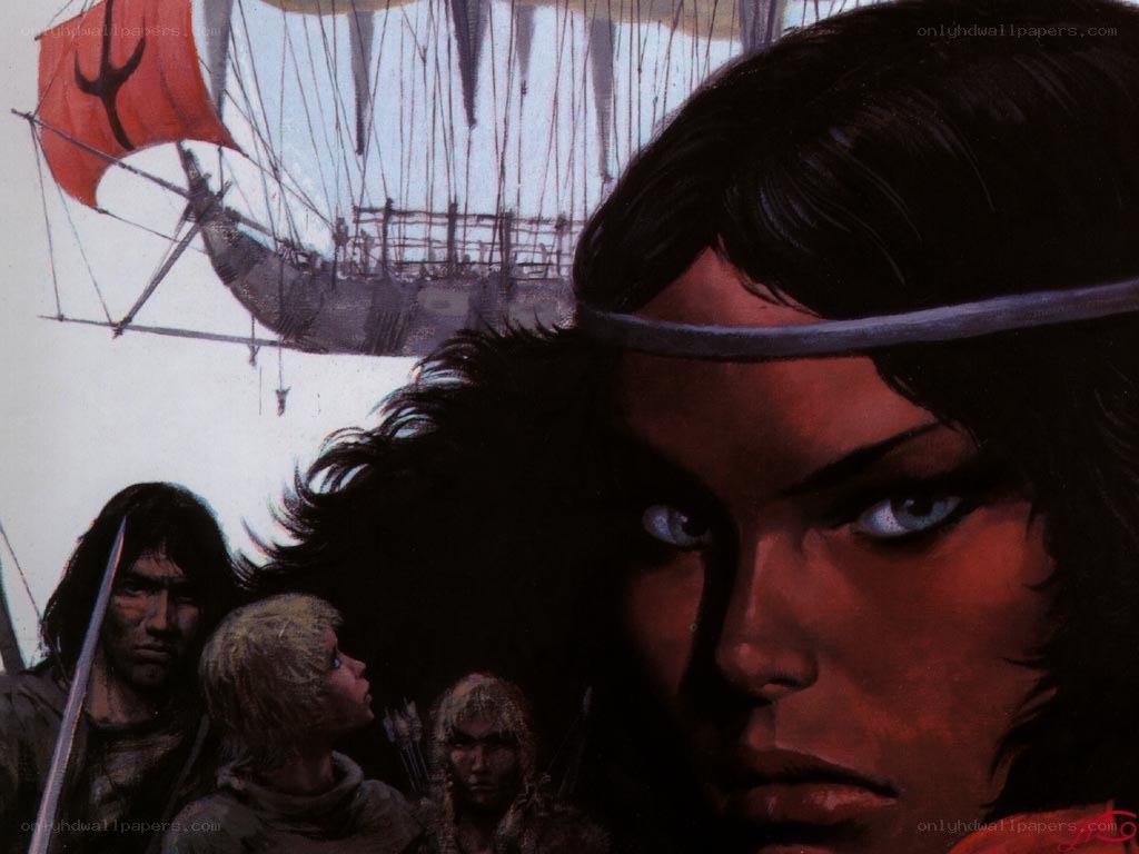 Fantasy warriors on a ship