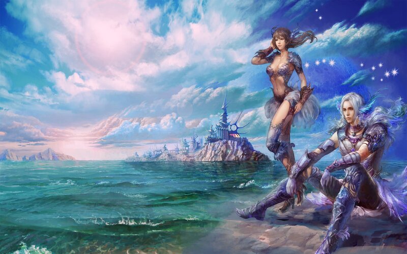 Fantasy warriors on a shore