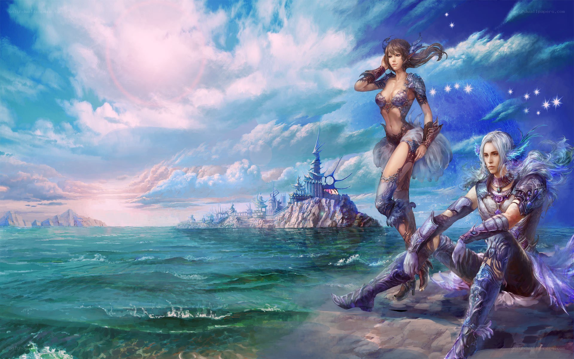 Fantasy warriors on a shore