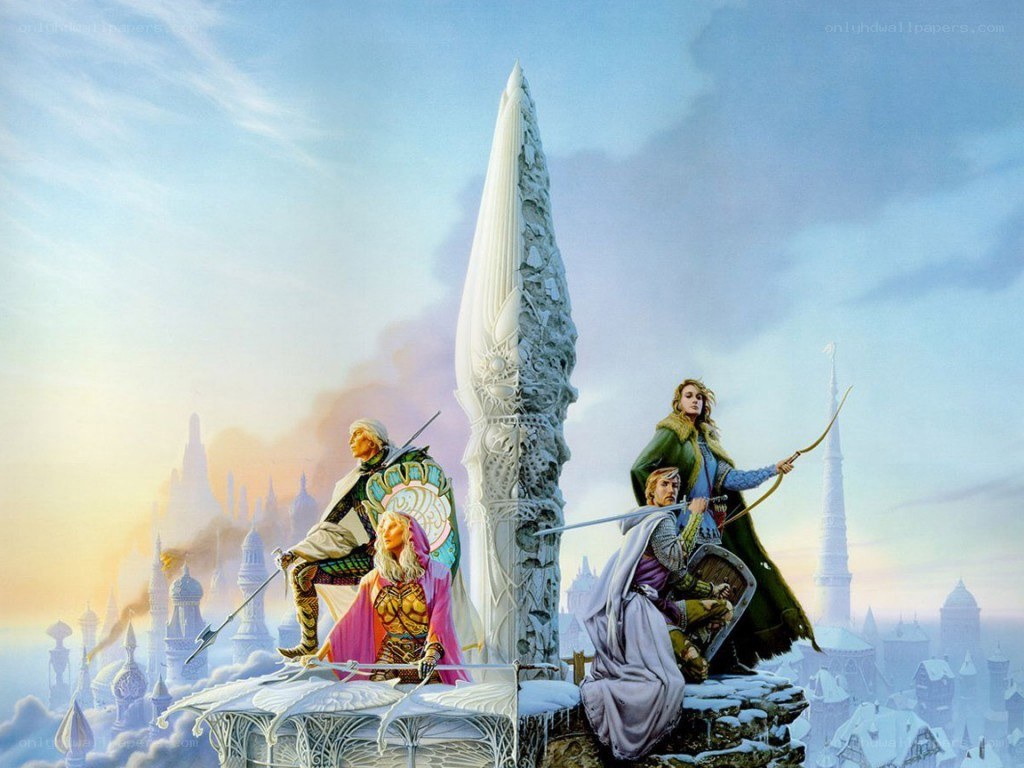 Fantasy warriors on a snowy peak
