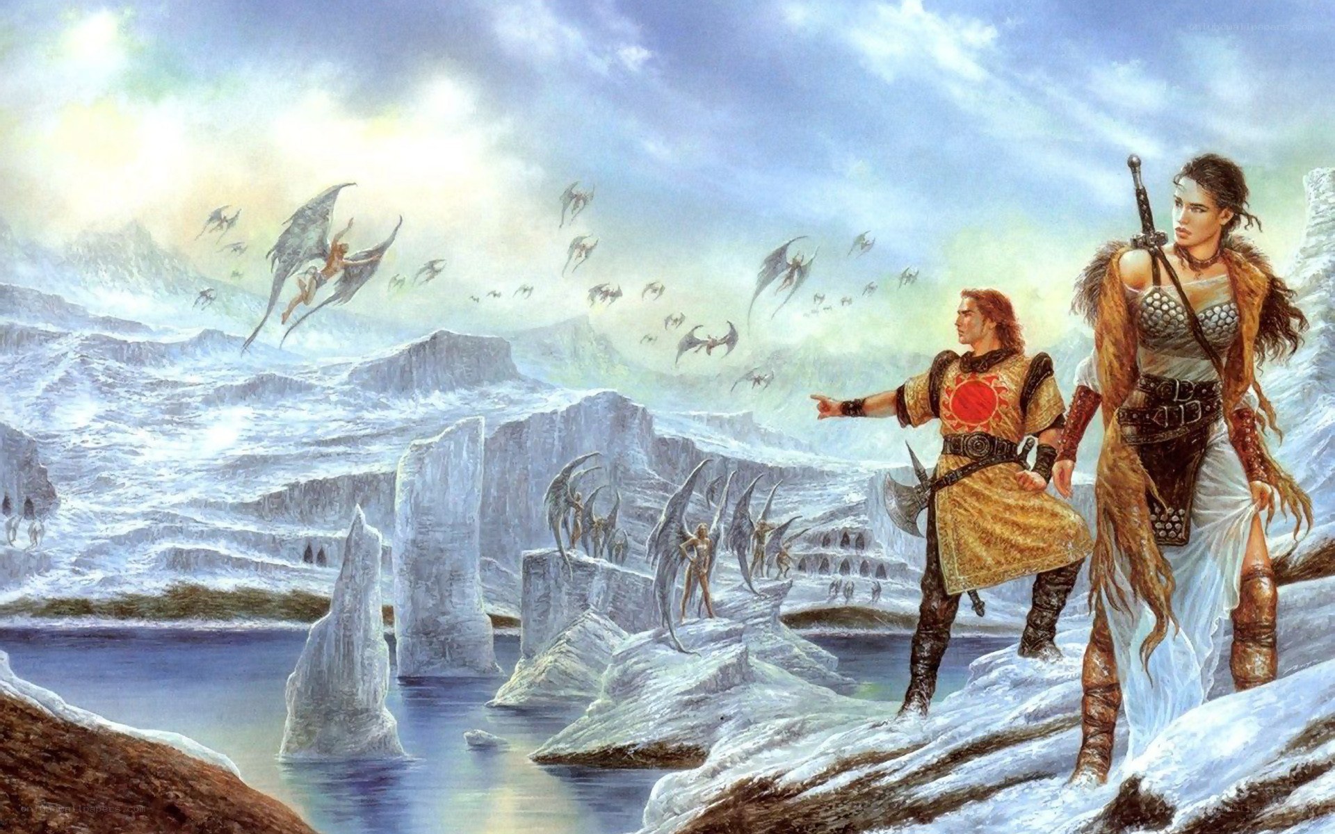 Fantasy warriors on icy shore