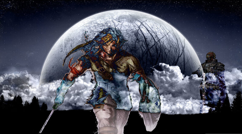 fantasy warriors under a moon