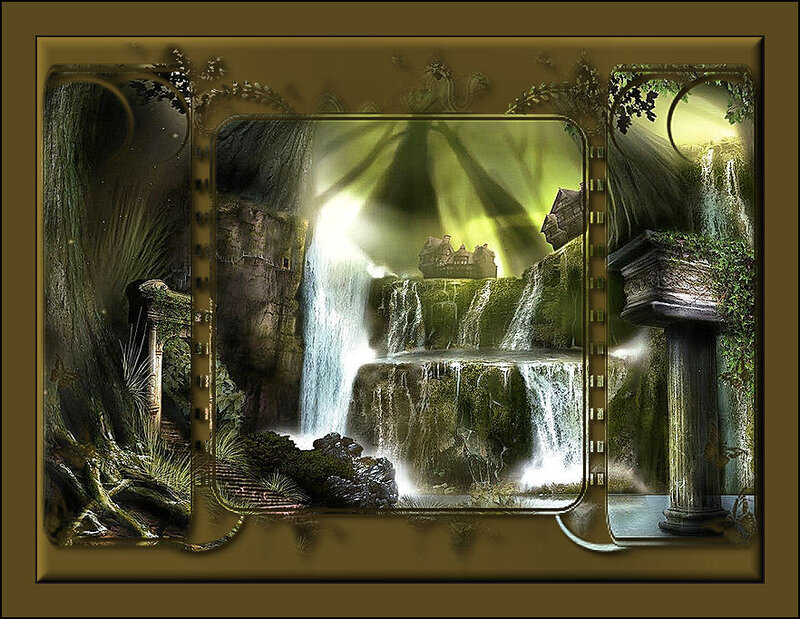 Fantasy Waterfall Landscape — Green