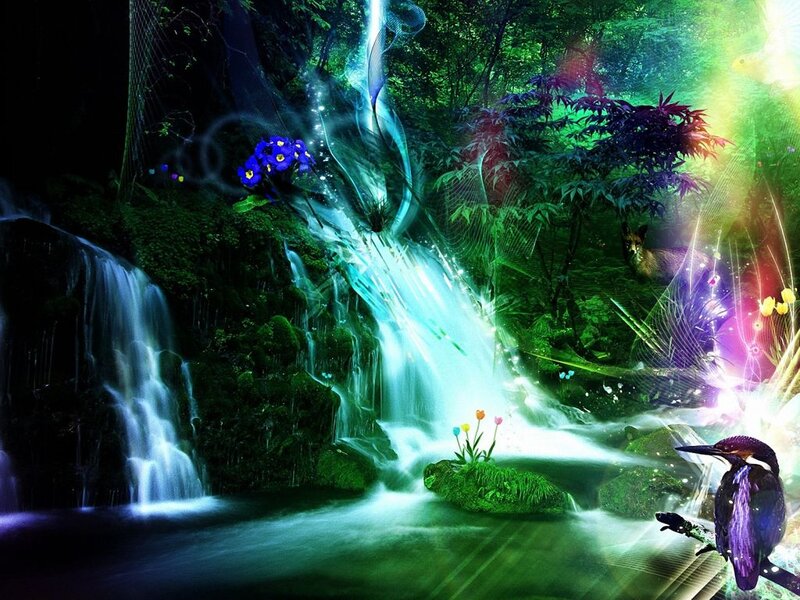 Fantasy Waterfall Scene — Green