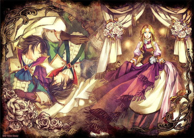 Fantasy wedding scene with fallen knight