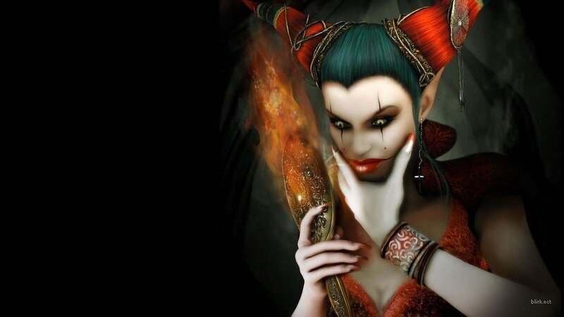 fantasy witch with fire staff