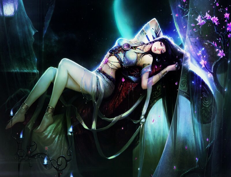 Fantasy woman in glowing forest