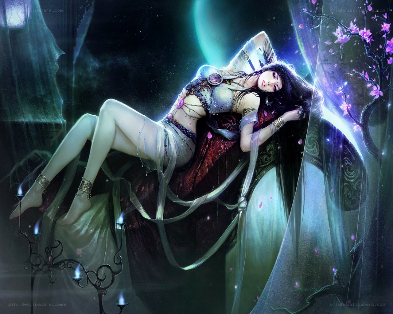 Fantasy woman in moonlight