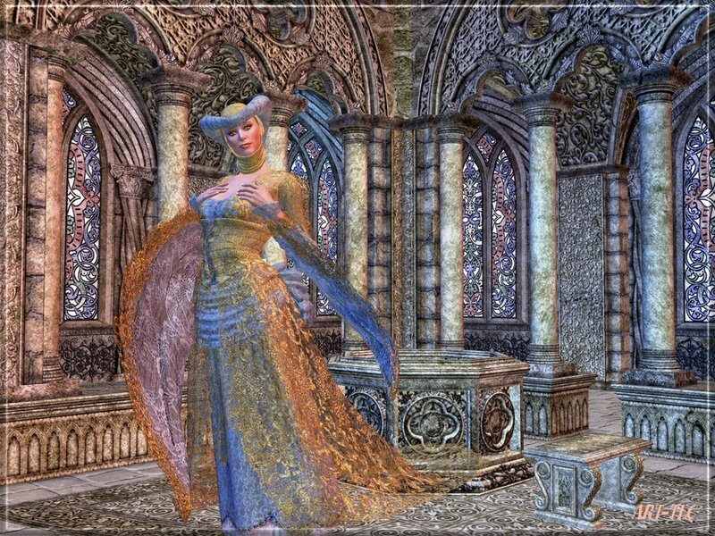 Fantasy woman in ornate hall