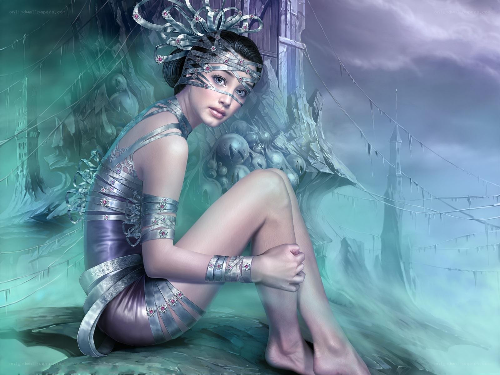 fantasy woman in silver armor