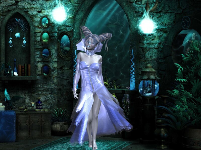 fantasy woman in underwater chamber