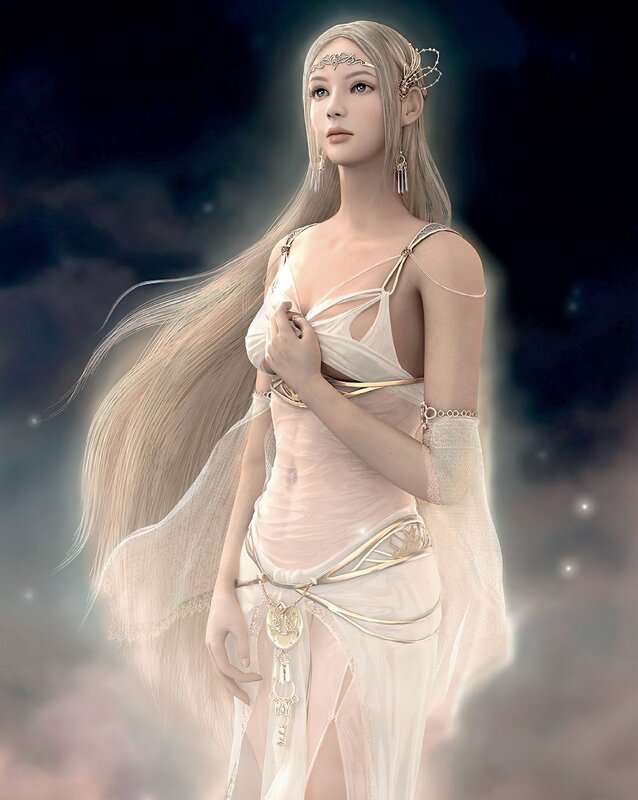 Fantasy woman in white gown