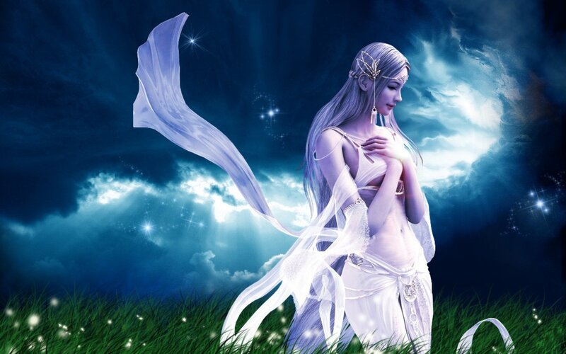 Fantasy woman in white gown