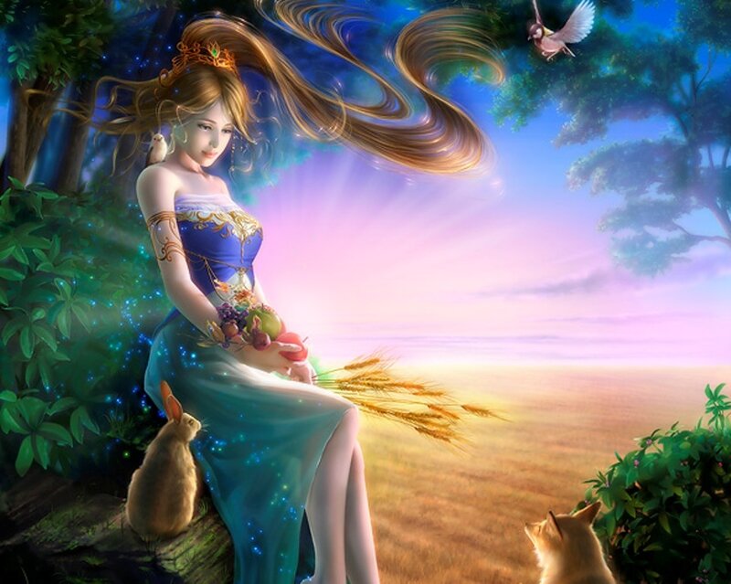 Fantasy woman with animals