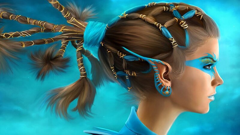 fantasy woman with blue face paint