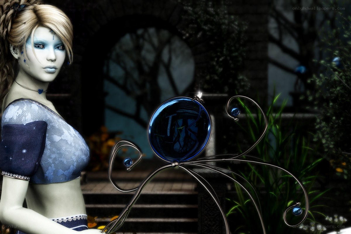 fantasy woman with blue orb