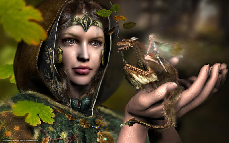 fantasy woman with dragon