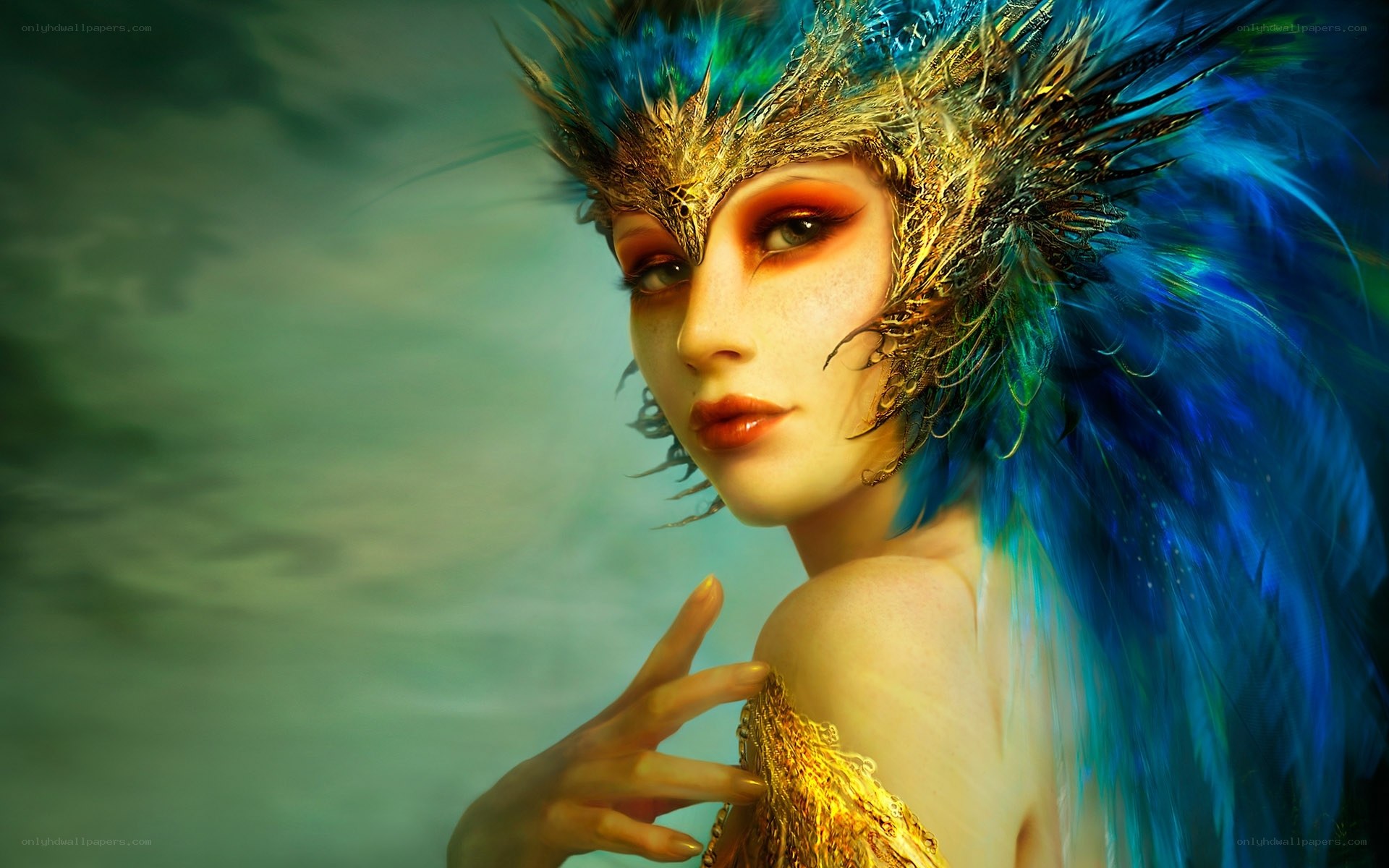 fantasy woman with feather crown