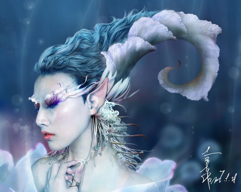 fantasy woman with floral horns