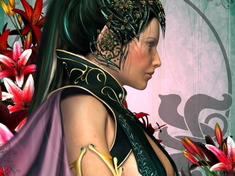 Fantasy woman with flowers