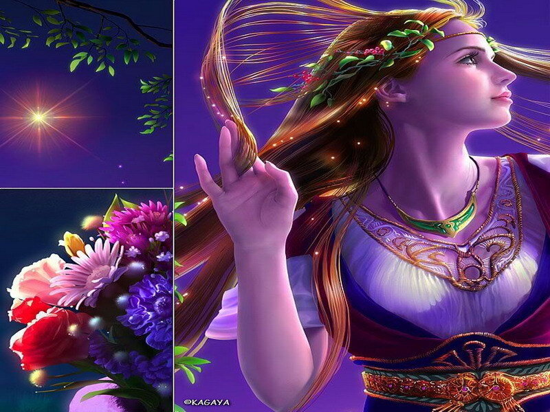 Fantasy woman with flowers