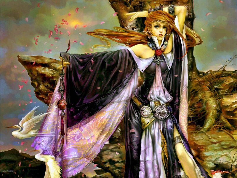Fantasy woman with flowing cape