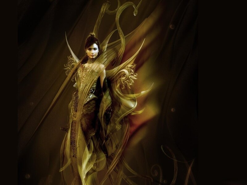 fantasy woman with golden wings