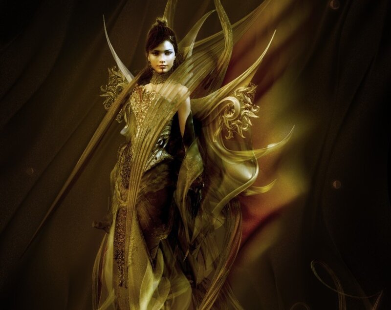 fantasy woman with golden wings