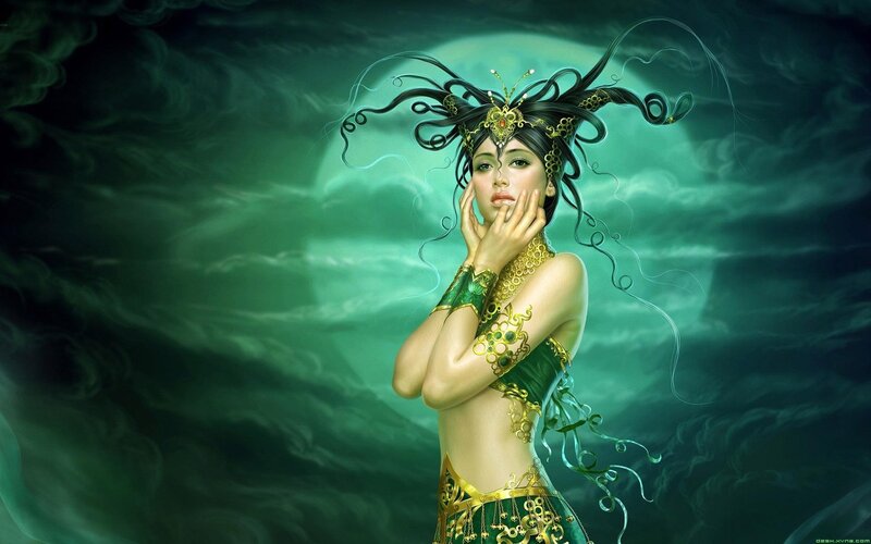 fantasy woman with green attire