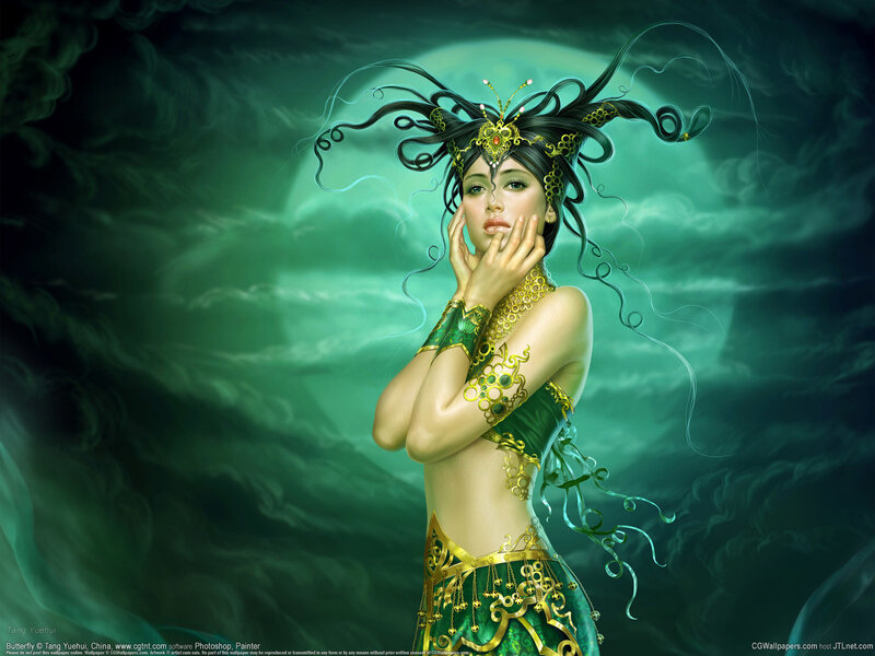 Fantasy woman with green attire