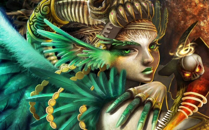 Fantasy Woman with Green Feathers