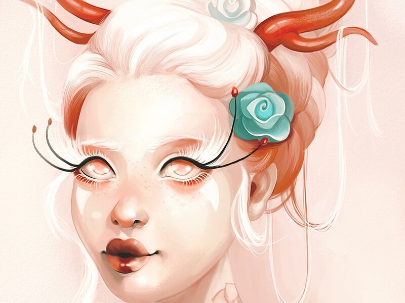fantasy woman with horns and flower