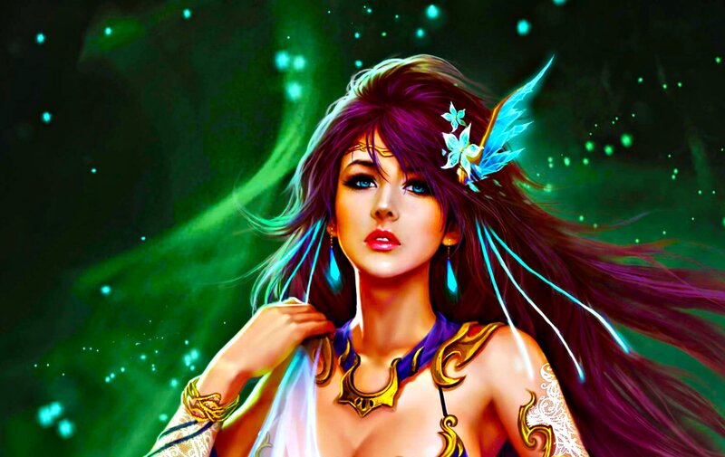 Fantasy Woman with Long Hair — Purple, Dramatic