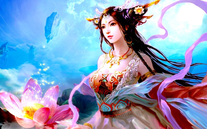 Fantasy woman with lotus flower