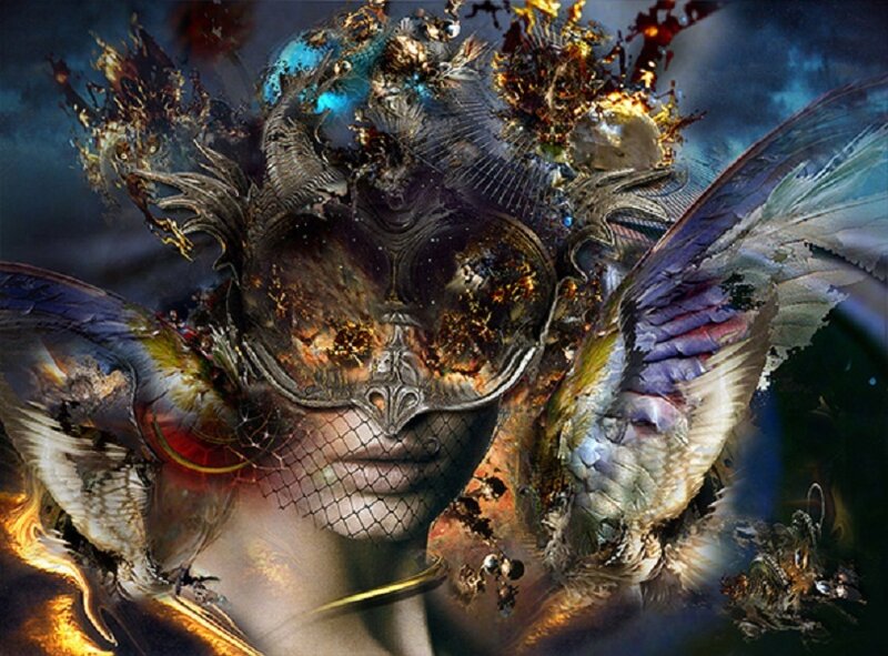 fantasy woman with mask and wings
