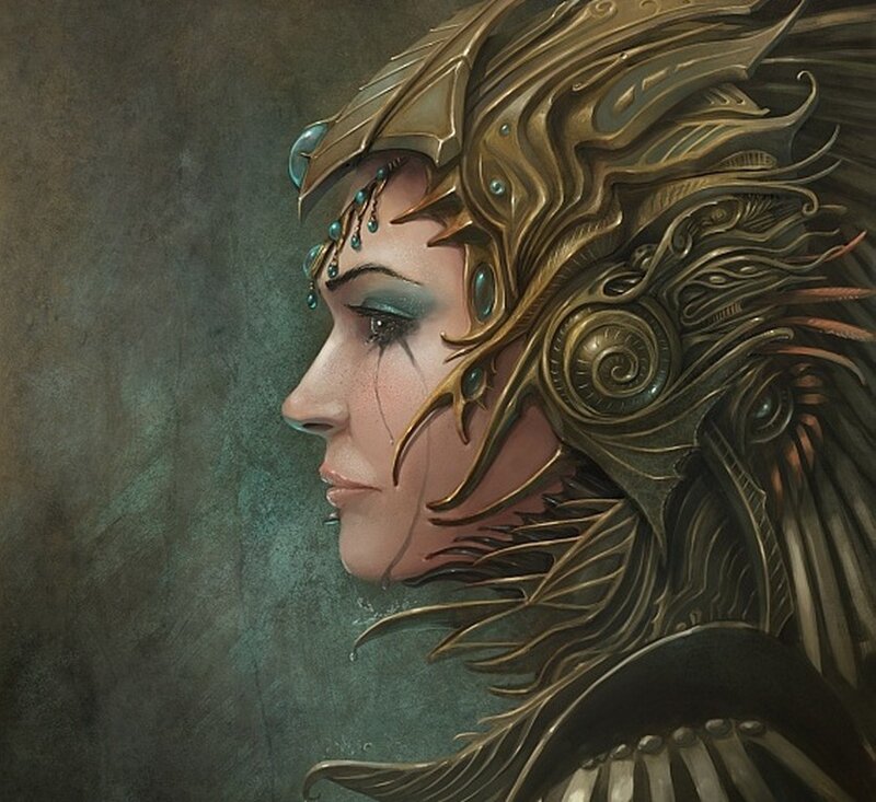 fantasy woman with ornate helmet
