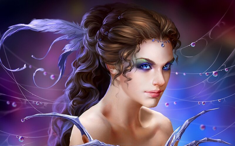 Fantasy Woman with Wings — Purple, Dramatic, Digital Art