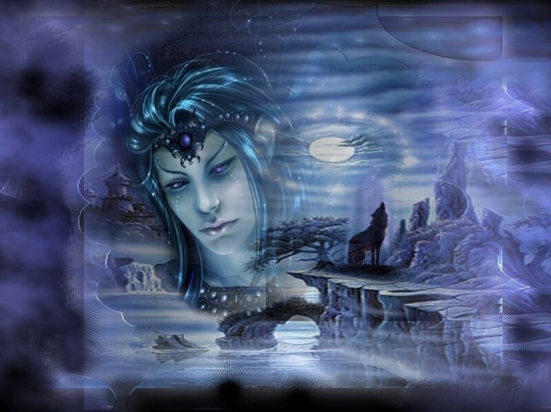 fantasy woman with wolf