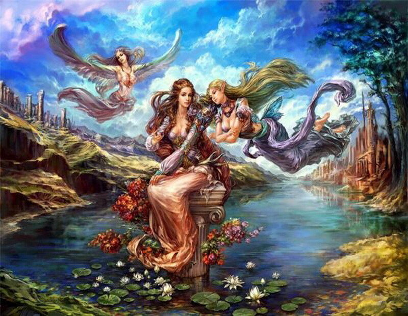Fantasy women by a river