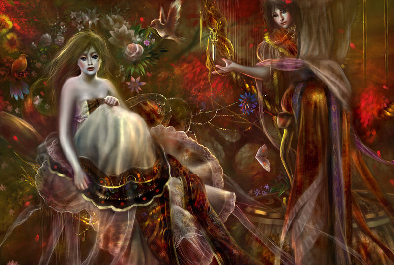 Fantasy women in a magical garden