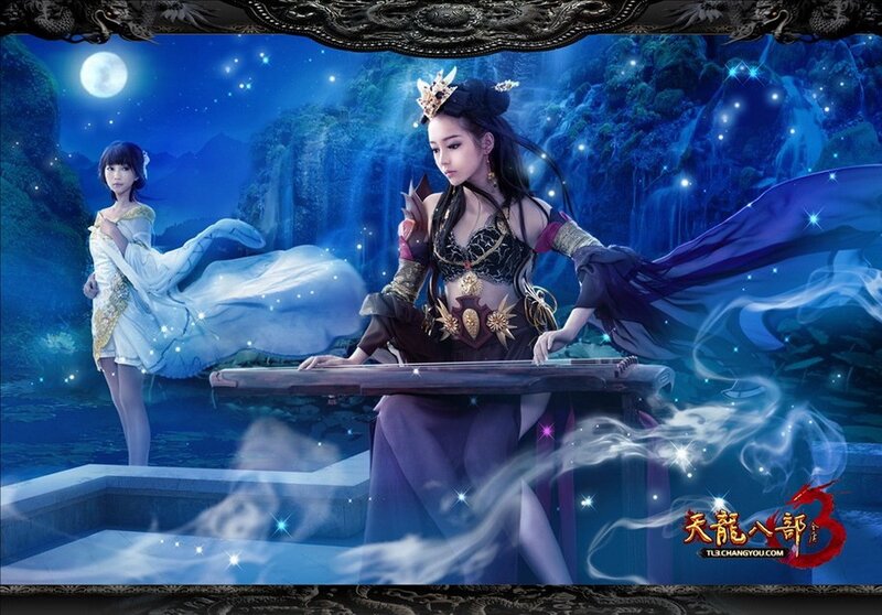 Fantasy women in moonlit garden