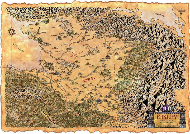 Fantasy World Map — Brown, Adventurous, Illustration, Mountains