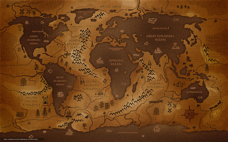 Fantasy World Map — Brown, Adventurous, Illustration, Ocean