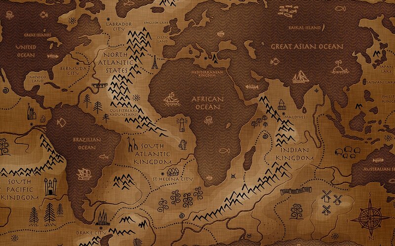 Fantasy World Map — Brown, Adventurous, Illustration